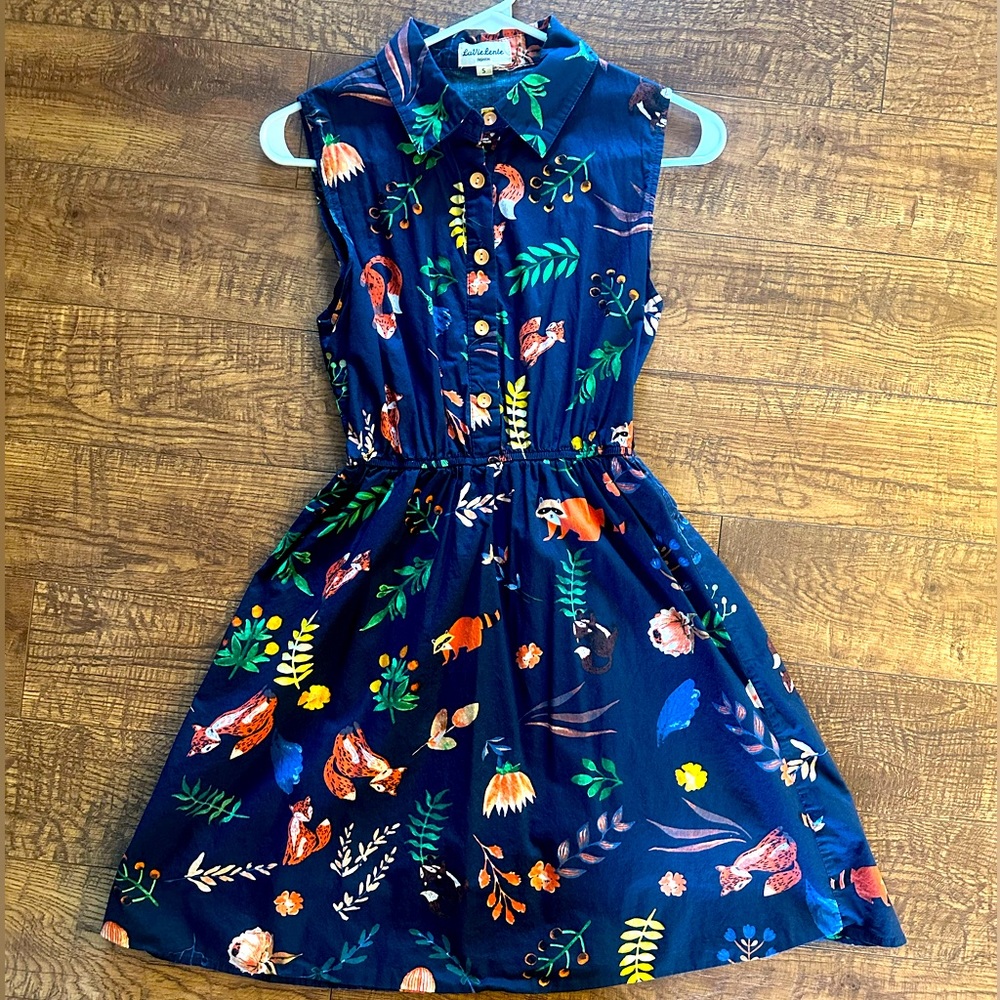 LaVie Lente sleeveless shirt/dress with woodland critters print.